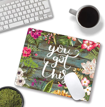 Mouse Pad, Floral Inspirational Quote Mousepad, Square Waterproof Pad Non-Slip - Image 4