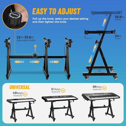 Keyboard Stand Piano w/ Wheels Duty Piano Stand Z Style Adjustable Keyboard - Image 6