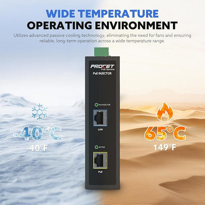 PROCET 10 Gbps Gigabit PoE++ Injector Din Rail, 60W Industrial Boost PoE Adapter - Image 5