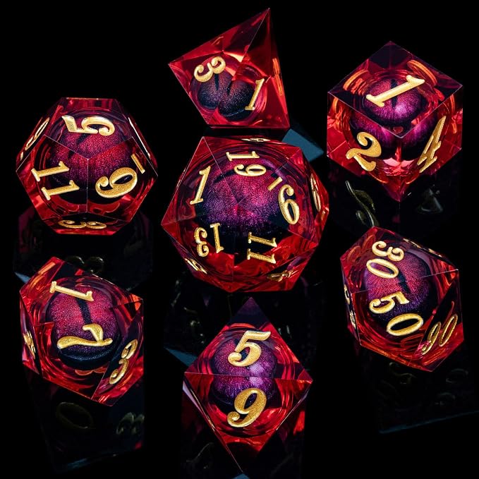 ARUOHHA DND Dragon Eye Dice Liquid Core Red Resin Sharp Edged Dice - Image 6