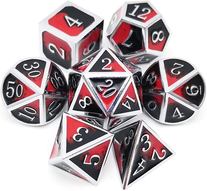 Haxtec DND Metal Dice Set D&D Red and Black Metal DND Dice Compatible by HaxtecDice
