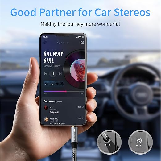 Aux Cable, 3.5 mm Male to Male Braided Auxiliary Cord Compatible - Image 3