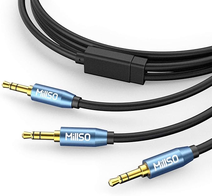 MillSO Audio Splitter, SapphireBlue&Gold-Plated 8 Feet 3.5mm Male to 2 Male by MillSO