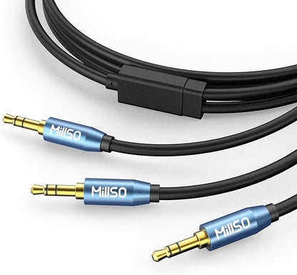 MillSO Audio Splitter, SapphireBlue&Gold-Plated 8 Feet 3.5mm Male to 2 Male by MillSO