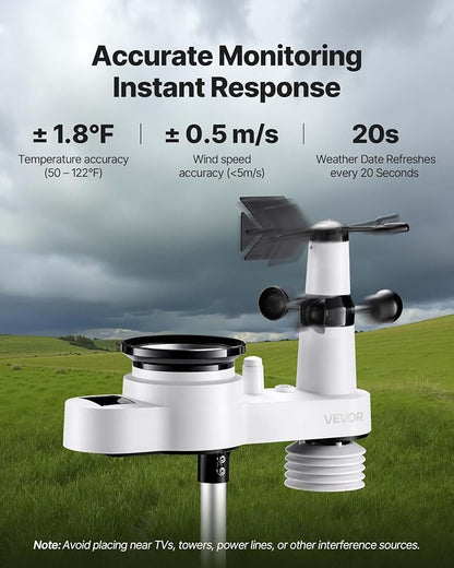 VEVOR 5-in-1 Wireless Weather Station, 7.5-Inch VA Display, Solar Powered - Image 3