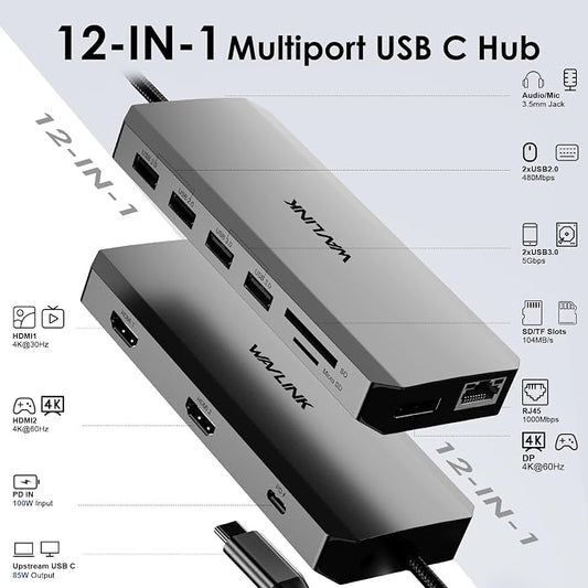 WAVLINK USB C Docking Station Dual Monitor, Triple Display, USB C to 2 HDMI - Image 2