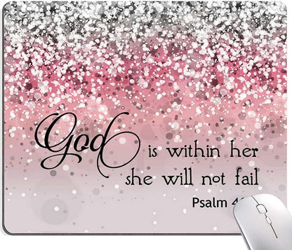 Mouse Pad, Bible Verse Pink Sparkles Glitter Mouse pad, Square Waterproof Mouse by DUADELI