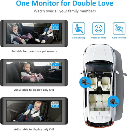 Baby Car Camera for 2 Kids, 6.86" 1080P HD Split Screen Baby Monitor - Image 3