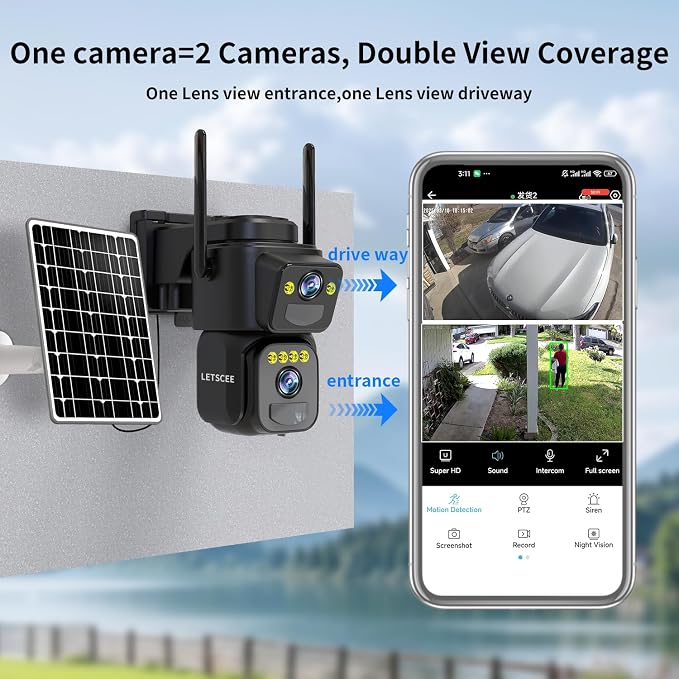 LETSCEE Dual Lens Security Cameras Wireless Outdoor，Solar Cameras - Image 2