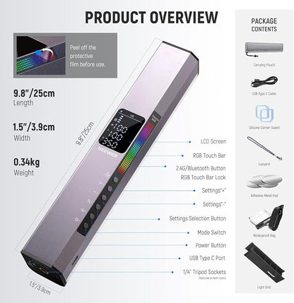 NEEWER RGB LED Video Light Stick, Touch Bar&APP Control, Magnetic Handheld - Image 8
