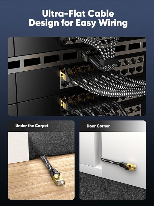 Cat 8 Ethernet Cable 100 FT Flat, High Speed 40Gbps 2000Mhz Braided Internet - Image 5