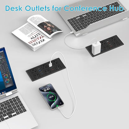 30W Recessed Power Strip USB C, Desk Flush Mount Outlet Plug in 6 AC & 8 USB - Image 6