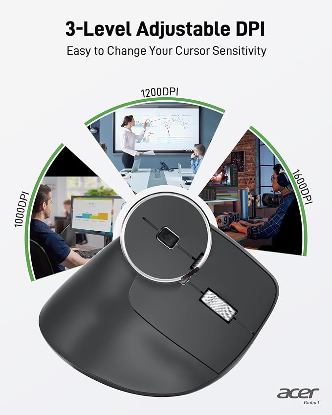 acer Ergonomic Mouse Wireless, Adjustable DPI Vertical Mouse 1000/1200/1600 - Image 8