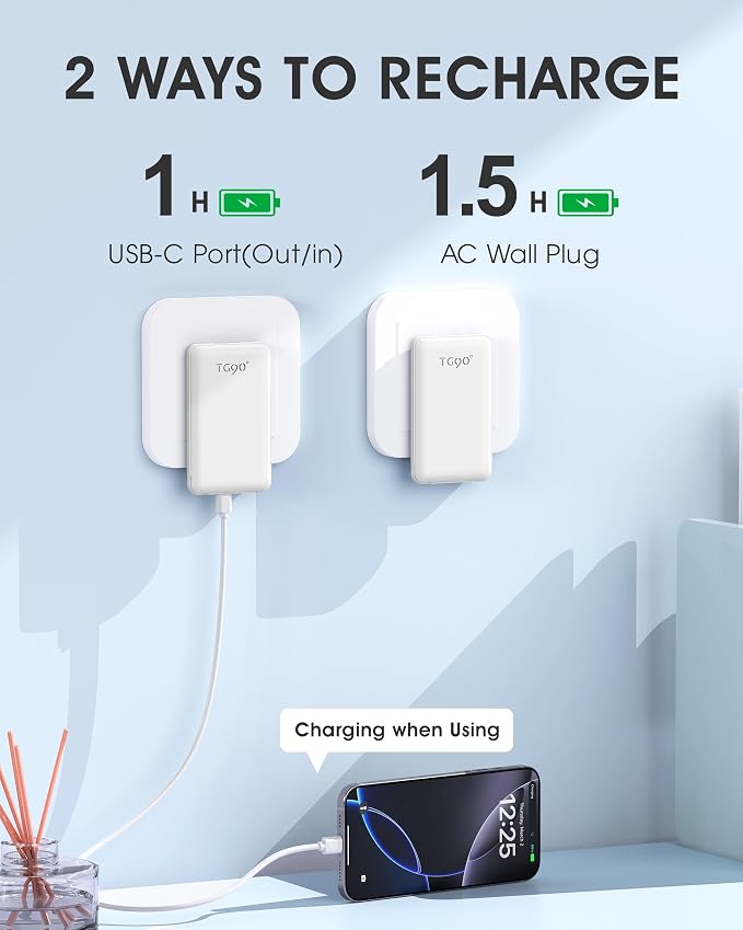 TG90° Portable Charger with Built-in Foldable AC Wall Plug and Cables, 5000mAh - Image 2