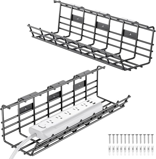 2 Pack DELAMU Under Desk Cable Management Tray, Large Metal Cord Organizer by DELAMU