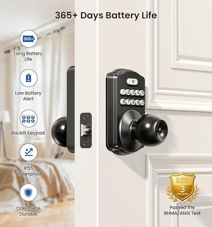 Veise KS03 Keypad Door Knob Lock, Keyless Entry Digital Lock - Image 3