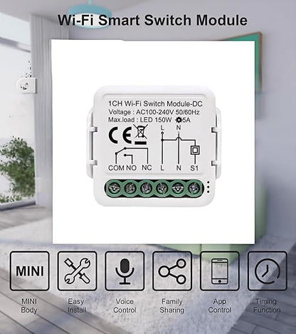 1CH Dry Contact WiFi Relay Switch Module, DC 12/24V AC 100-240V, Tuya Smart - Image 2