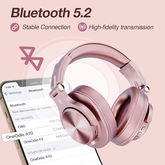 OneOdio A70 Bluetooth Over Ear Headphones, Wireless Headphones w/ 72H Playtime - Image 3