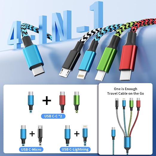 Travel Dual Type-C 4 in 1 Charging Cable, USB C Multi Charging Cable Multi - Image 2