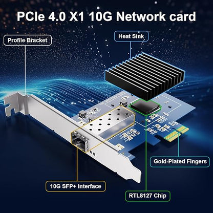 10Gtek Gen4 NIC, 10Gb/s PCIe Network Adapter, 10G CNA, Single SFP+ Port - Image 4