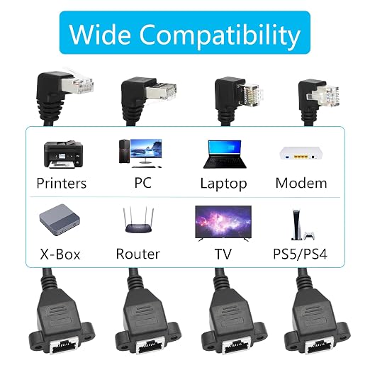 2Pcs 90 Degree Cat6 Ethernet Extension Cable 1FT, Right Angled RJ45 Male to - Image 6