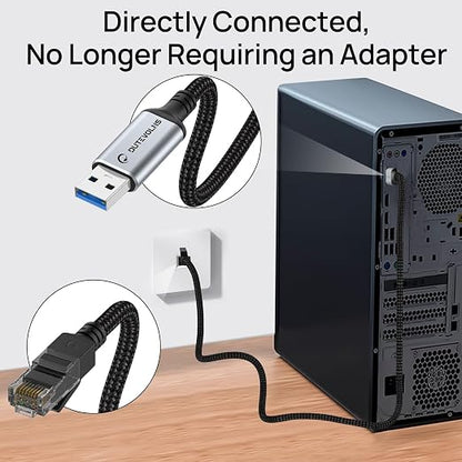 USB to Ethernet Cable 5 FT, USB 3.0 A to RJ45 Male Nylon Adapters, Gigabit - Image 2