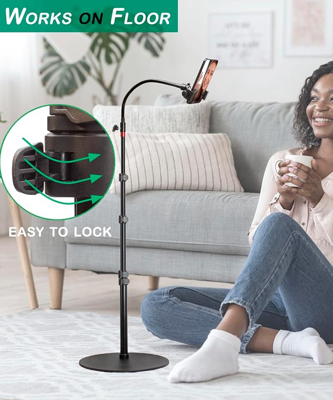 Phone Overhead Stand, Gooseneck Phone Floor Stand, Tall Video Cell Phone Mount - Image 4