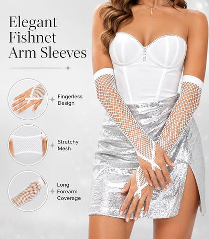 Seeksmile Women's Girls 80's Theme Party Emo Fingerless Arm Fishnet Gloves - Image 5