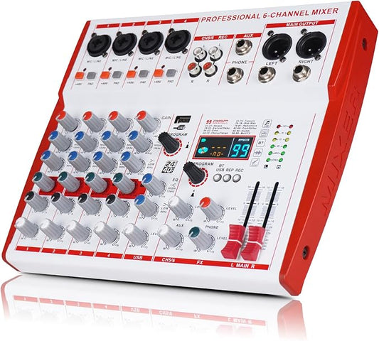 MW-6 6 Channel Professional DJ Audio Mixer, Portable Controller Mixer by Yamnweo