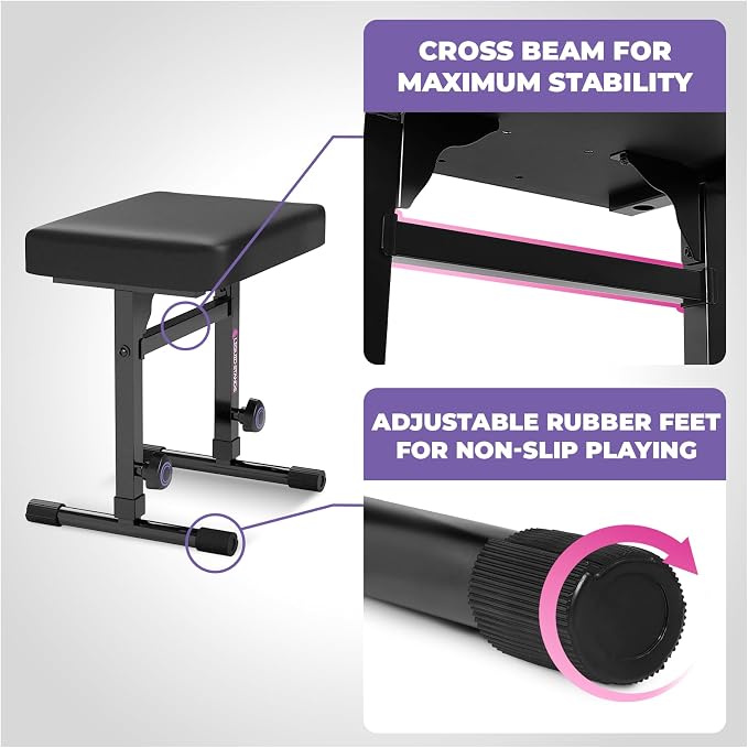 Liquid Stands Pink Portable Heavy Duty Digital Keyboard Stand and Bench Set - Image 5