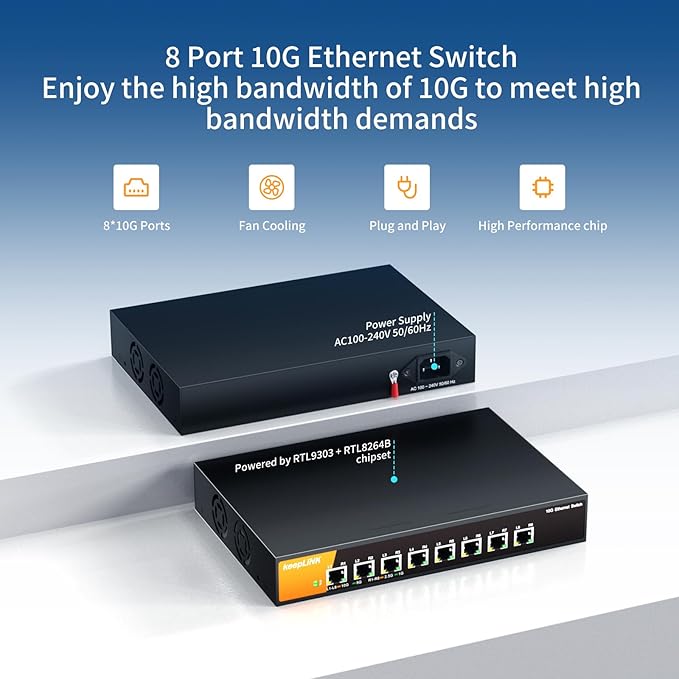8 Port 10G Ethernet Switch Unmanaged, 8X 10G RJ45 Ports Support - Image 2