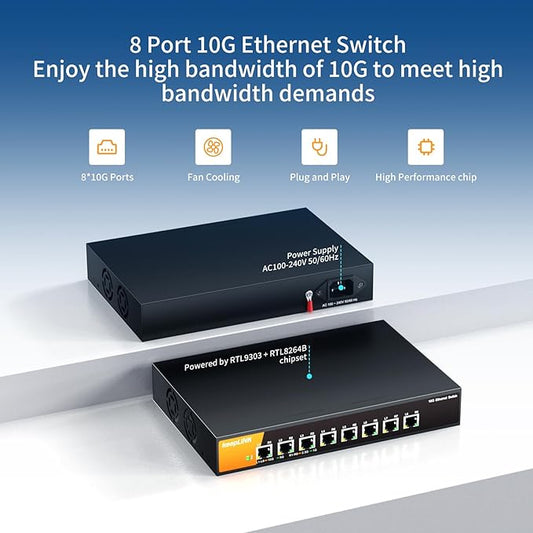 8 Port 10G Ethernet Switch Unmanaged, 8X 10G RJ45 Ports Support - Image 2