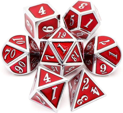Haxtec Metal Dice Set D&D Red Silver DND Dice Set by HaxtecDice