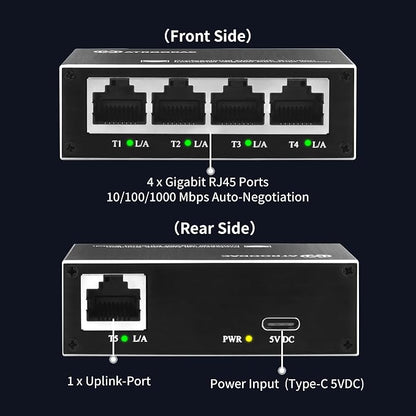 Mini Ethernet Switch 5 Ports Gigabit Enhanced Protection 10/100/1000 Mbps - Image 2