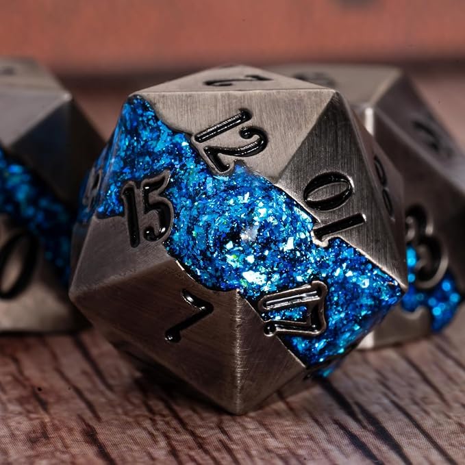 Metal DND Polyhedral Dice, Large Stripe Glitter Metallic Dice Set, Antique - Image 4