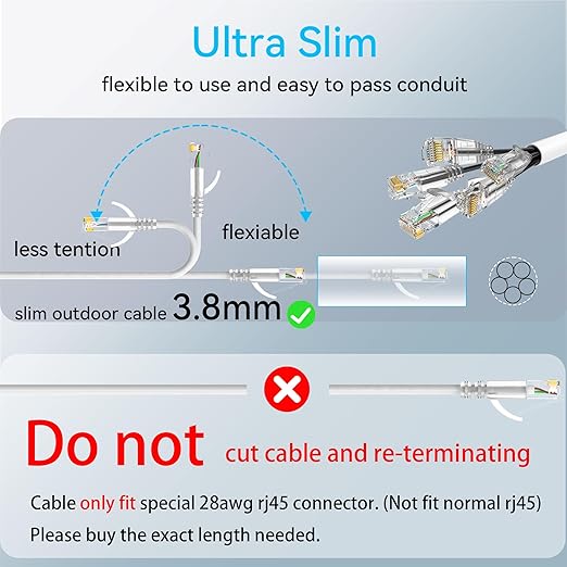 Cat6a Ethernet Cable Slim 200ft Outdoor&Indoor, 28AWG Pure Copper Cat6 Internet - Image 5