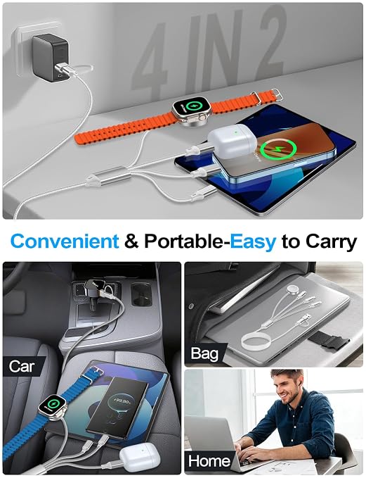 4-in-2 Multi Charging Cable for Apple Watch Charger/Samsung/iPhone Charger - Image 4