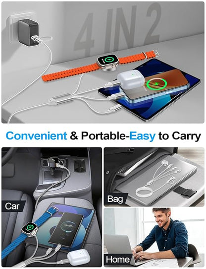 4-in-2 Multi Charging Cable for Apple Watch Charger/Samsung/iPhone Charger - Image 4
