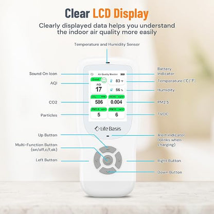 LifeBasis Air Quality Monitor Indoor, 11-in-1 Air Quality Detector - Image 6
