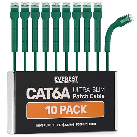 Everest Ultra Slim Cat6a Ethernet Patch Cables 5ft Green by EverestMediaSolutions