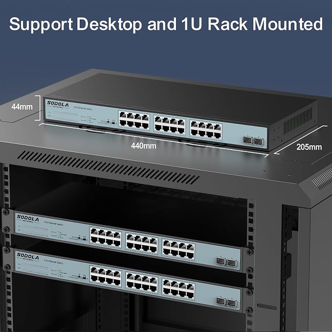 SODOLA 24 Port 2.5Gb Umanaged Switch, 24X2.5G Base-T Ports, 2X10G SFP, 160Gbps - Image 7