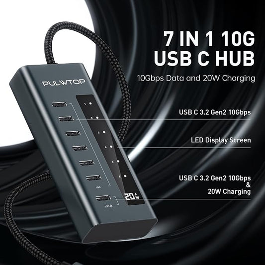 USB C Hub for Laptop, 7 in 1 10Gbps USB Adapter Support Data & Charging - Image 2