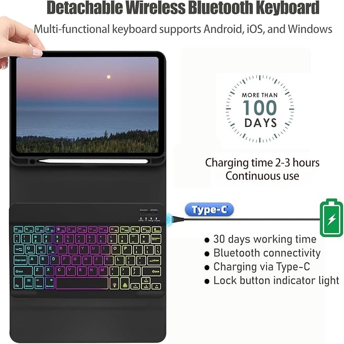 Keyboard Case for Samsung Galaxy Tab S10 FE / S9 FE 10.9 inch/Tab S9 / S8 / S7 - Image 3