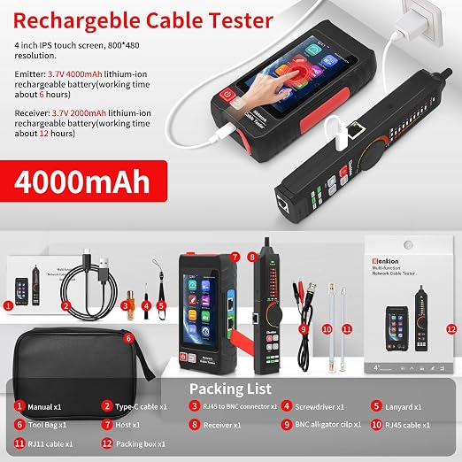 Multifunction RJ45 Network Caber Tester, Rechargeable Ethernet Cable Tracer - Image 7