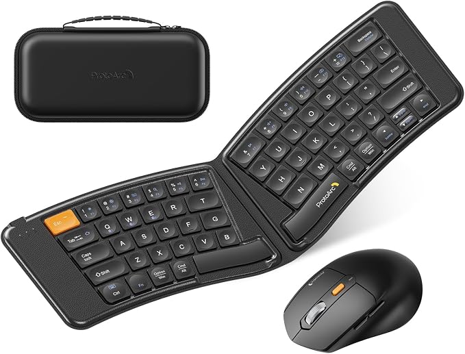 ProtoArc Ergonomic Foldable Keyboard Mouse, XKM03 Portable Folding Bluetooth by ProtoArc