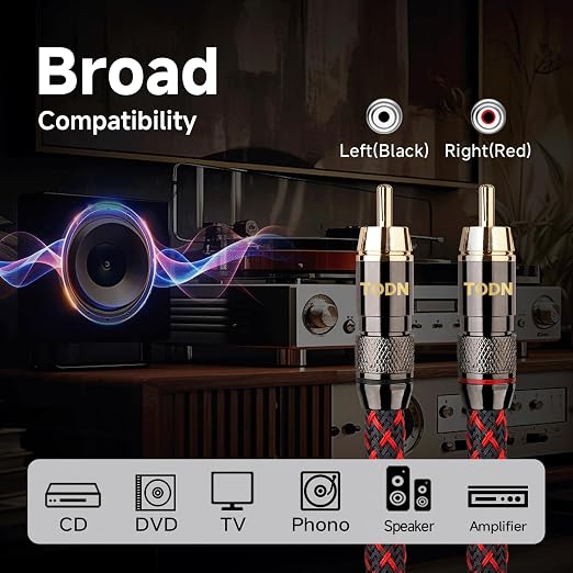 TODN RCA Stereo Cable Audiophile HiFi Interconnect Shielded RCA Cables - Image 7