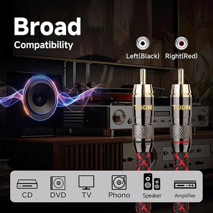 TODN High End RCA Cables for Audiophile, 2 RCA Male to Male Stereo Cord for Car - Image 7