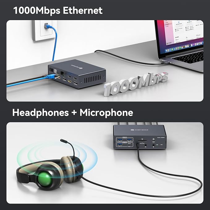 TJCXELE Displaylink Docking Station 4K@60Hz 3 Monitors USB C Dock - Image 8