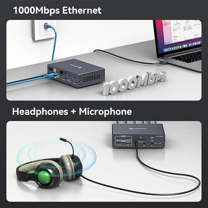TJCXELE Displaylink Docking Station 4K@60Hz 3 Monitors USB C Dock - Image 8