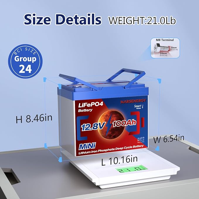12V 100Ah Lifepo4 Battery, Bci Group 24, Built-In 100A Smart BMS, 4500 To 15000 - Image 3